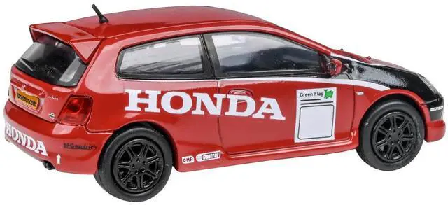 Alt view image 3 of 4 - 2001 Honda Civic Type R EP3 Red with Graphics "BTCC Honda Racing" 1/64 Diecast Model Car by Paragon Models