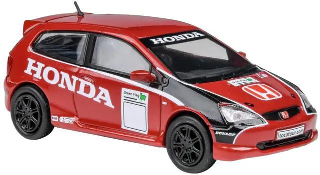 Alt view image 4 of 4 - 2001 Honda Civic Type R EP3 Red with Graphics "BTCC Honda Racing" 1/64 Diecast Model Car by Paragon Models