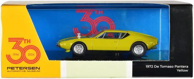 Main image of 1972 De Tomaso Pantera Yellow "Petersen Automotive Museum 30th Anniversary" 1/64 Diecast Model Car by Paragon Models