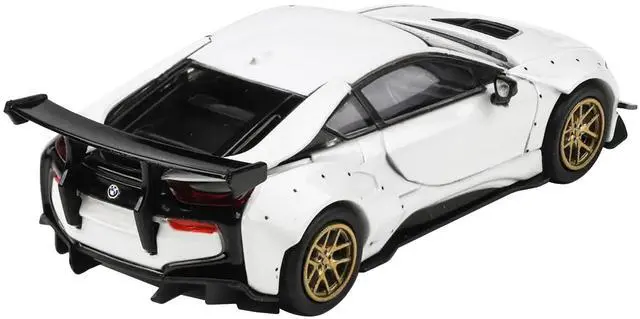 Alt view image 8 of 8 - i8 Liberty Walk White with Gold Wheels 1/64 Diecast Model Car by Paragon Models