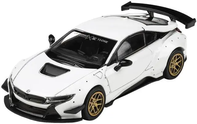 Alt view image 7 of 8 - i8 Liberty Walk White with Gold Wheels 1/64 Diecast Model Car by Paragon Models