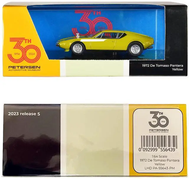 Alt view image 3 of 3 - 1972 De Tomaso Pantera Yellow "Petersen Automotive Museum 30th Anniversary" 1/64 Diecast Model Car by Paragon Models