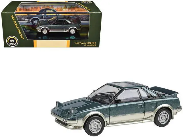 Main image of 1985 Toyota MR2 MK1 Green Metallic and Gold with Sunroof 1/64 Die-Cast Model Car by Paragon