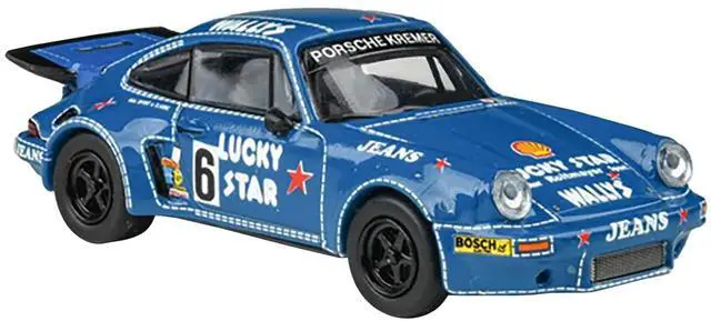 Alt view image 2 of 6 - 1975 Porsche 911 Carrera RSR 3.0 #6 "Kremer Racing - Wallys Jeans" Blue 1/64 Diecast Model Car by Paragon