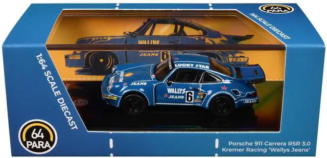 Alt view image 6 of 6 - 1975 Porsche 911 Carrera RSR 3.0 #6 "Kremer Racing - Wallys Jeans" Blue 1/64 Diecast Model Car by Paragon