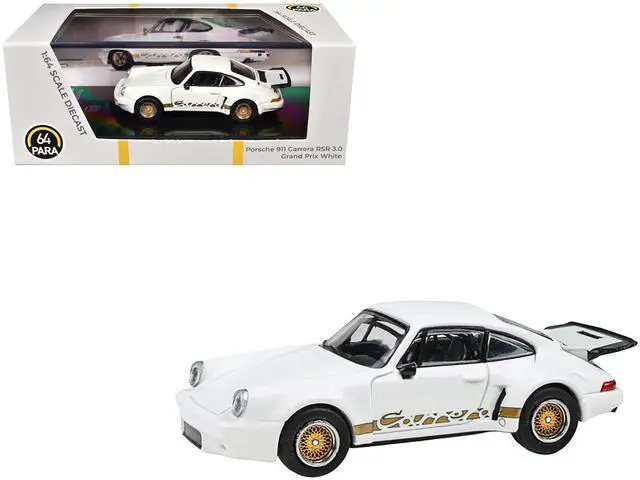 Main image of Porsche 911 Carrera RSR 3.0 Grand Prix White with Gold Stripes and Wheels 1/64 Diecast Model Car by Paragon