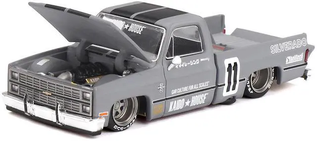 Alt view image 2 of 6 - Chevrolet Silverado "KAIDO V2" Pickup Truck #11 Gray with Black Stripes "Kaido House" Special 1/64 Diecast Model Car by Mini GT