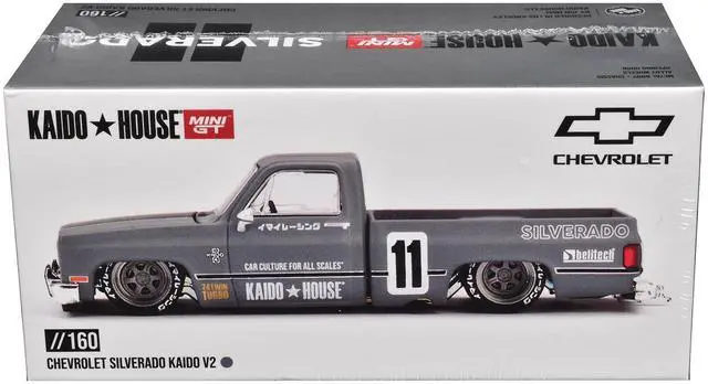 Alt view image 6 of 6 - Chevrolet Silverado "KAIDO V2" Pickup Truck #11 Gray with Black Stripes "Kaido House" Special 1/64 Diecast Model Car by Mini GT