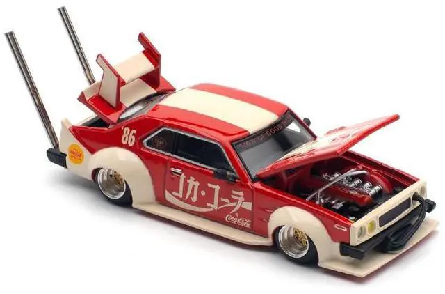 Alt view image 2 of 6 - Skyline GT-R V8 Drift "Hakosuka" RHD (Right Hand Drive) "Coca-Cola (Japan)" Red and Cream 1/64 Diecast Model Car by Pop Race