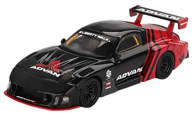 Alt view image 2 of 6 - Mazda RX-7 LB-Super Silhouette RHD (Right Hand Drive) "Advan" Black and Red Limited Edition 1/64 Diecast Model Car by Mini GT