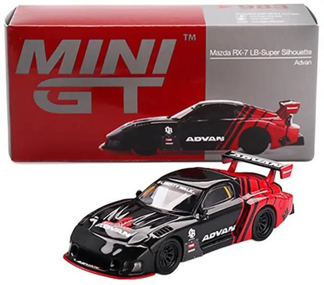 Alt view image 5 of 6 - Mazda RX-7 LB-Super Silhouette RHD (Right Hand Drive) "Advan" Black and Red Limited Edition 1/64 Diecast Model Car by Mini GT