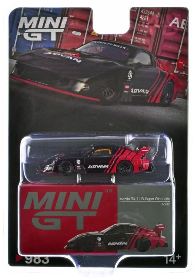 Alt view image 6 of 6 - Mazda RX-7 LB-Super Silhouette RHD (Right Hand Drive) "Advan" Black and Red Limited Edition 1/64 Diecast Model Car by Mini GT