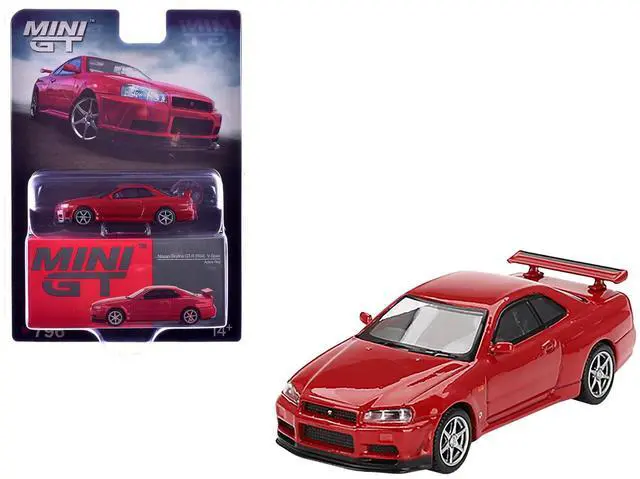 Main image of Nissan Skyline GT-R (R34) V-Spec RHD Active Red Limited Edition 1/64 Diecast Model Car by Mini GT