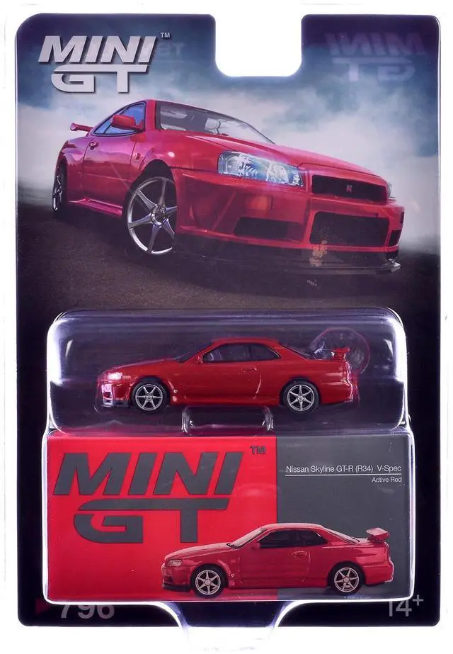 Alt view image 5 of 6 - Nissan Skyline GT-R (R34) V-Spec RHD Active Red Limited Edition 1/64 Diecast Model Car by Mini GT