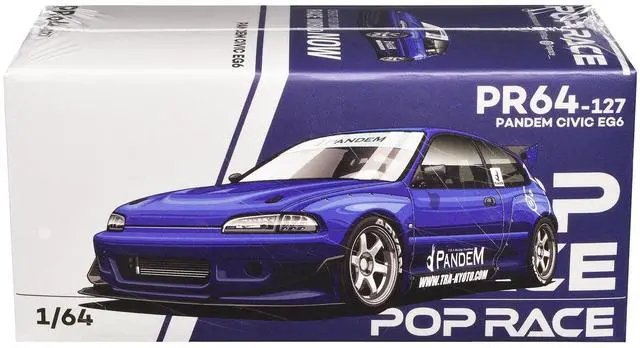Alt view image 6 of 6 - Pandem Civic EG6 RHD (Right Hand Drive) Blue Metallic 1/64 Diecast Model Car by Pop Race