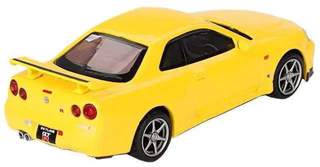 Alt view image 3 of 6 - Nissan Skyline GT-R (R34) V-Spec RHD (Right Hand Drive) Lightning Yellow Limited Edition 1/64 Diecast Model Car by Mini GT