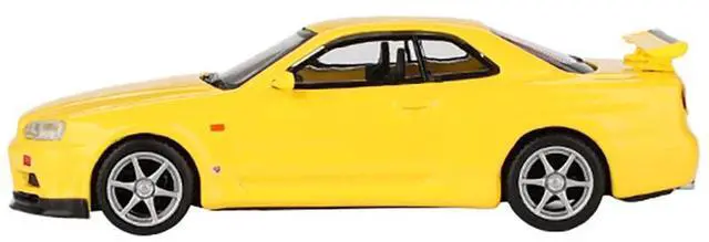 Alt view image 2 of 6 - Nissan Skyline GT-R (R34) V-Spec RHD (Right Hand Drive) Lightning Yellow Limited Edition 1/64 Diecast Model Car by Mini GT