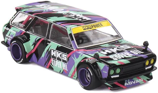 Alt view image 2 of 6 - Datsun 510 Wagon RHD "HKS V1" Black with Graphics (Designed by Jun Imai) "Kaido House" Special 1/64 Diecast Model Car by Mini GT