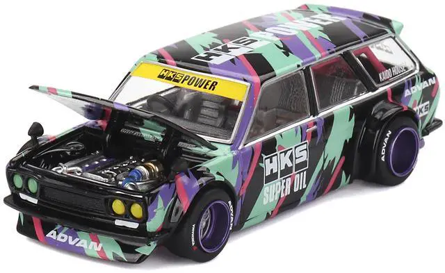 Alt view image 3 of 6 - Datsun 510 Wagon RHD "HKS V1" Black with Graphics (Designed by Jun Imai) "Kaido House" Special 1/64 Diecast Model Car by Mini GT