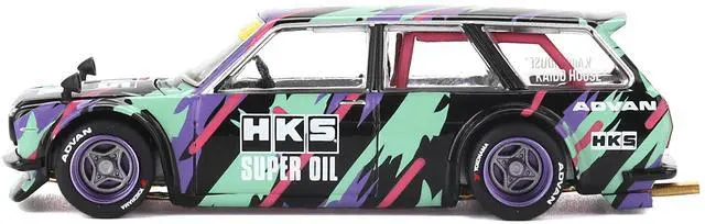 Alt view image 4 of 6 - Datsun 510 Wagon RHD "HKS V1" Black with Graphics (Designed by Jun Imai) "Kaido House" Special 1/64 Diecast Model Car by Mini GT