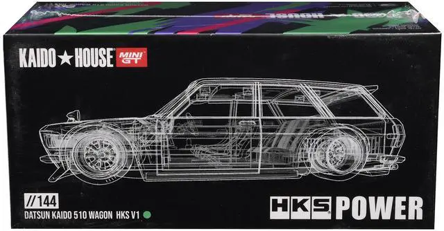 Alt view image 6 of 6 - Datsun 510 Wagon RHD "HKS V1" Black with Graphics (Designed by Jun Imai) "Kaido House" Special 1/64 Diecast Model Car by Mini GT