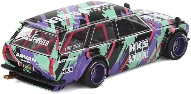 Alt view image 5 of 6 - Datsun 510 Wagon RHD "HKS V1" Black with Graphics (Designed by Jun Imai) "Kaido House" Special 1/64 Diecast Model Car by Mini GT