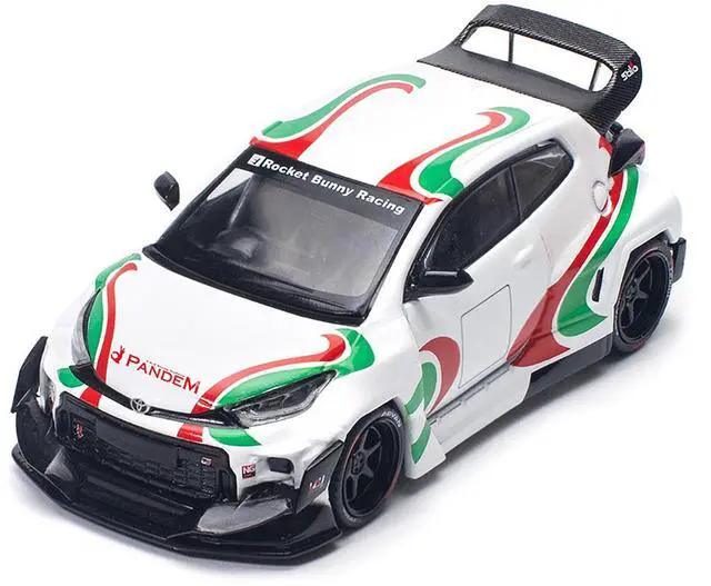 Alt view image 2 of 6 - Toyota Pandem GR Yaris RHD "Rally Livery" White with Red and Green Graphics 1/64 Diecast Model Car by Pop Race