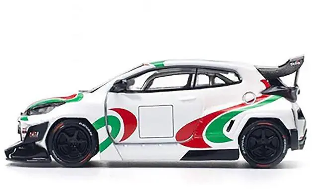 Alt view image 3 of 6 - Toyota Pandem GR Yaris RHD "Rally Livery" White with Red and Green Graphics 1/64 Diecast Model Car by Pop Race