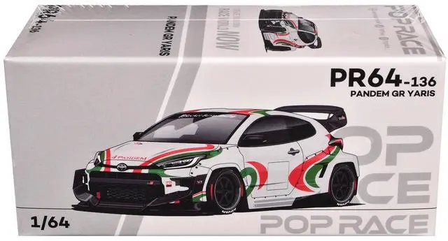 Alt view image 6 of 6 - Toyota Pandem GR Yaris RHD "Rally Livery" White with Red and Green Graphics 1/64 Diecast Model Car by Pop Race