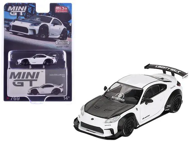 Main image of Toyota GR86 "LB-Nation - Liberty Walk" White with Carbon Hood Limited Edition 1/64 Diecast Model Car by Mini GT