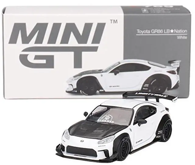 Alt view image 5 of 6 - Toyota GR86 "LB-Nation - Liberty Walk" White with Carbon Hood Limited Edition 1/64 Diecast Model Car by Mini GT