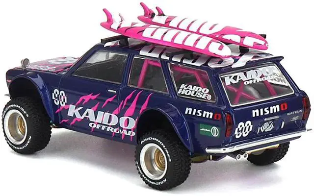 Alt view image 4 of 6 - Datsun Kaido 510 Wagon 4x4 RHD #90 "Kaido Offroad V2" Purple w/Pink and Surfboards 1/64 Diecast Model Car by Mini GT