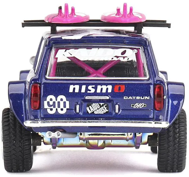 Alt view image 5 of 6 - Datsun Kaido 510 Wagon 4x4 RHD #90 "Kaido Offroad V2" Purple w/Pink and Surfboards 1/64 Diecast Model Car by Mini GT