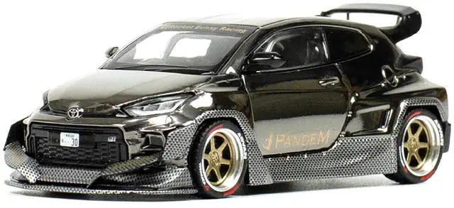 Alt view image 2 of 3 - Toyota "Pandem" GR Yaris RHD (Right Hand Drive) Dark Chrome 1/64 Diecast Model Car by Pop Race