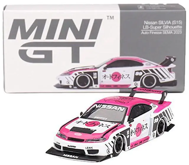 Alt view image 5 of 6 - Nissan "LB-Super Silhouette" S15 SILVIA RHD #99 "Auto Finesse - SEMA 2023" White & Pink Ltd Ed 1/64 Diecast Model Car by Mini GT