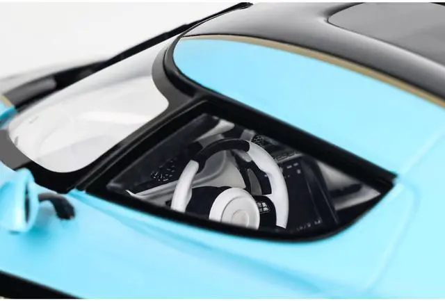 Alt view image 2 of 6 - 2018 Koenigsegg Regera Baby Blue with Black Stripes and White Interior 1/18 Model Car by GT Spirit