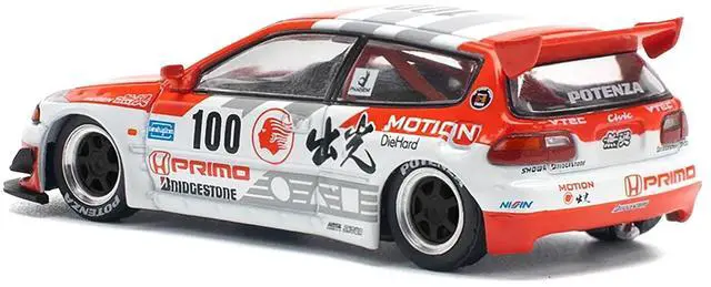 Alt view image 4 of 6 - Pandem Civic EG6 V1.5 RHD #100 "Idemitsu Motion Infinite" White and Red with Graphics 1/64 Diecast Model Car by Pop Race