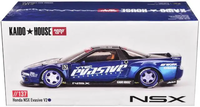 Alt view image 5 of 5 - Honda NSX "Evasive V2" #52 Blue Metallic with Carbon Top "Kaido House" Special 1/64 Diecast Model Car by Mini GT