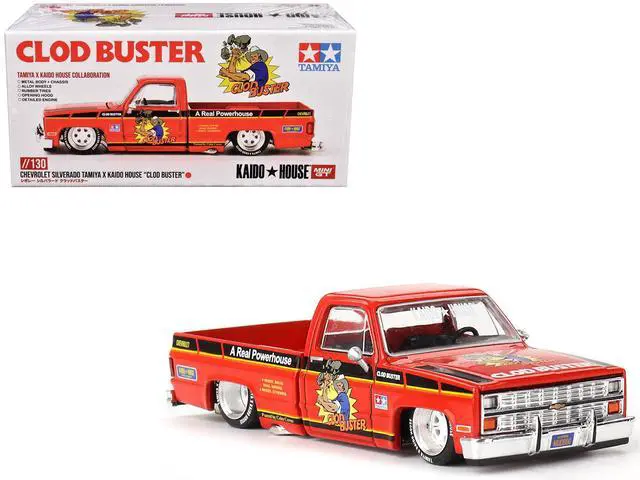 Main image of Chevrolet Silverado Truck "Clod Buster" Orange w/Black Stripes "Tamiya x Kaido House" Special 1/64 Diecast Model Car by Mini GT