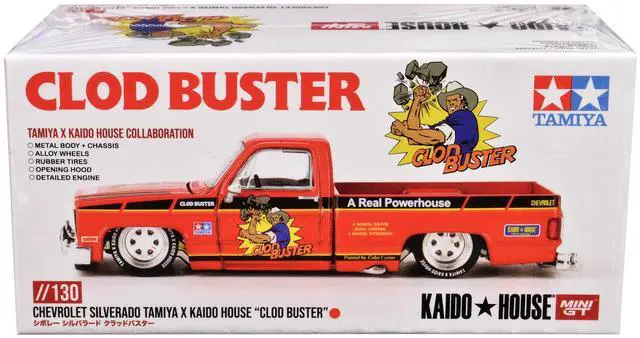 Alt view image 6 of 6 - Chevrolet Silverado Truck "Clod Buster" Orange w/Black Stripes "Tamiya x Kaido House" Special 1/64 Diecast Model Car by Mini GT