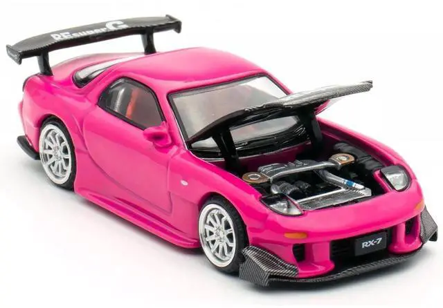 Alt view image 2 of 6 - Mazda RX-7 Widebody RHD Pink with Carbon Hood "Indonesia Diecast Expo 2024 Exclusive" 1/64 Die Cast Model Car by Pop Race