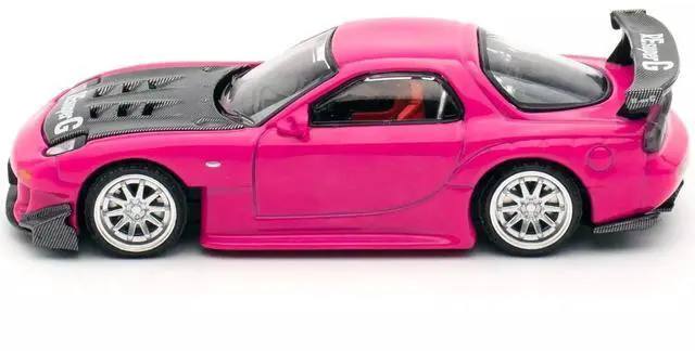 Alt view image 3 of 6 - Mazda RX-7 Widebody RHD Pink with Carbon Hood "Indonesia Diecast Expo 2024 Exclusive" 1/64 Die Cast Model Car by Pop Race