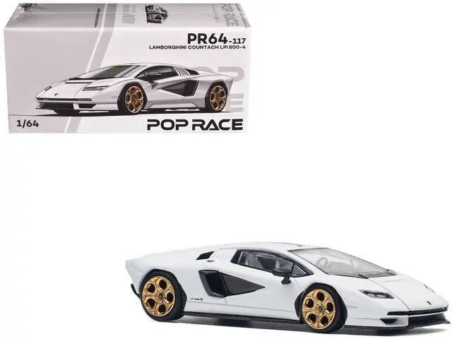 Main image of Lamborghini Countach LPI 800-4 White with Carbon Accents 1/64 Diecast Model Car by Pop Race