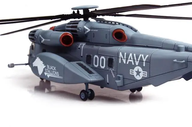 Alt view image 4 of 6 - Sikorsky MH-53E Sea Dragon Helicopter "US Navy, Black Stallions, Tail Number 00" Light Gray 1/72 Die Cast Model by Panzerkampf