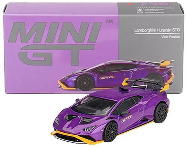 Alt view image 4 of 6 - Lamborghini Huracan STO Viola Pasifae Purple Metallic Limited Edition 1/64 Diecast Model Car by Mini GT