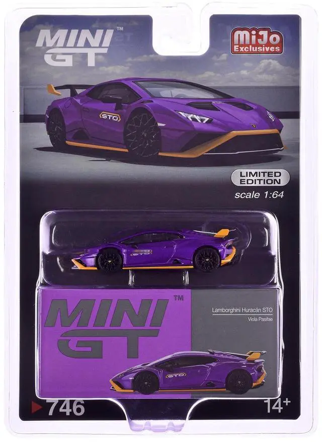 Alt view image 6 of 6 - Lamborghini Huracan STO Viola Pasifae Purple Metallic Limited Edition 1/64 Diecast Model Car by Mini GT