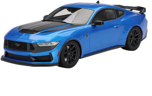 Main image of 2024 Ford Mustang Dark Horse Grabber Blue Metallic with Black Hood Stripes 1/18 Model Car by Top Speed