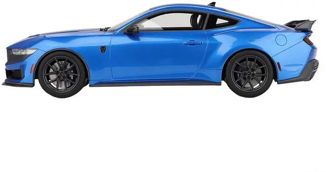 Alt view image 3 of 6 - 2024 Ford Mustang Dark Horse Grabber Blue Metallic with Black Hood Stripes 1/18 Model Car by Top Speed
