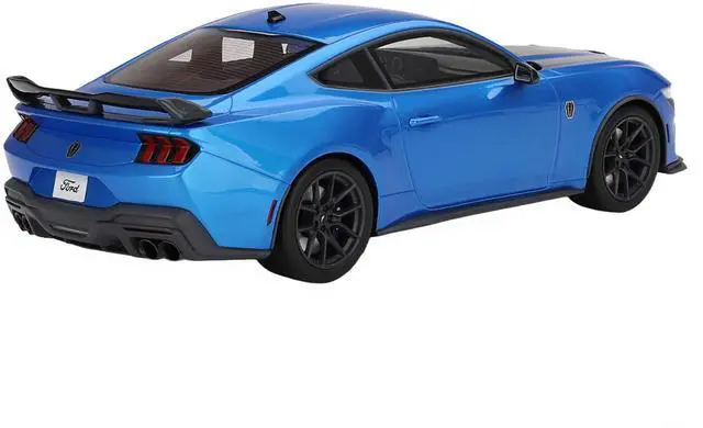 Alt view image 5 of 6 - 2024 Ford Mustang Dark Horse Grabber Blue Metallic with Black Hood Stripes 1/18 Model Car by Top Speed