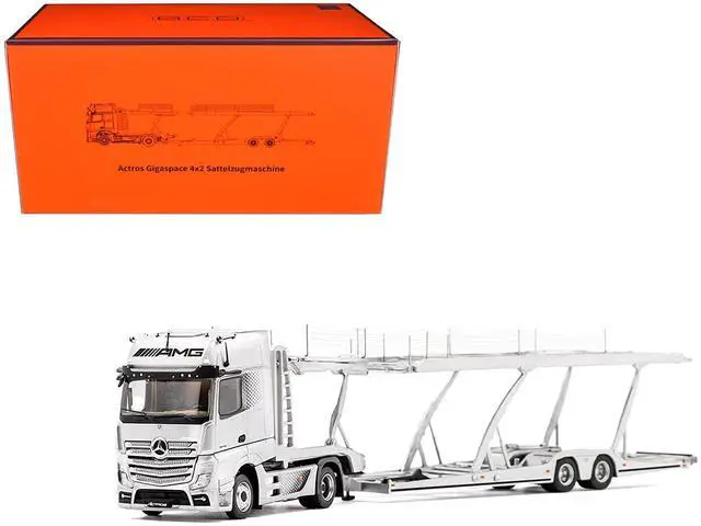 Main image of Mercedes-Benz Actros AMG Auto Transporter Silver Metallic 1/64 Diecast Model by GCD